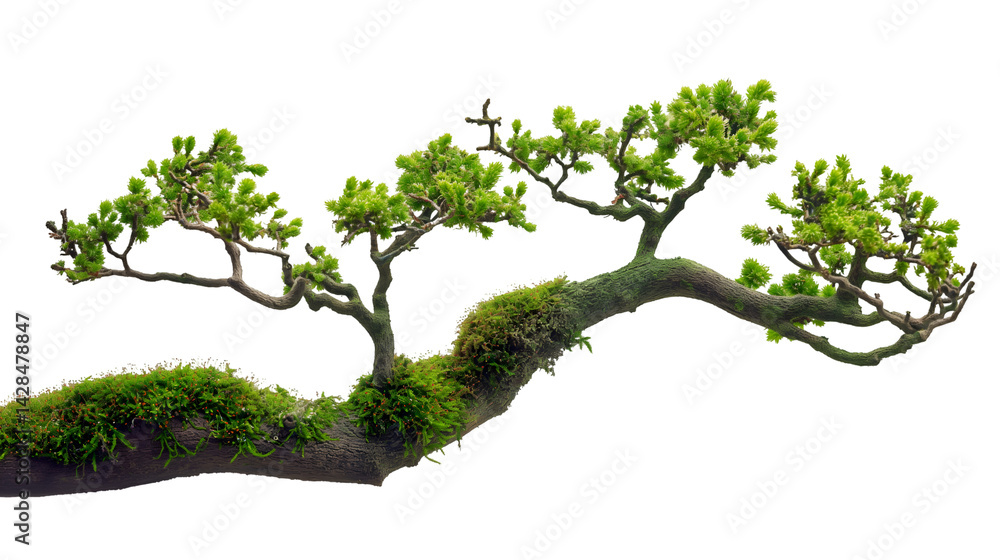Zen Bonsai Tree Moss-Covered Branch with Lush Foliage for Peaceful Spaces. Zen Bonsai Tree Moss-Covered Branch with Lush Foliage for Peaceful Spaces.