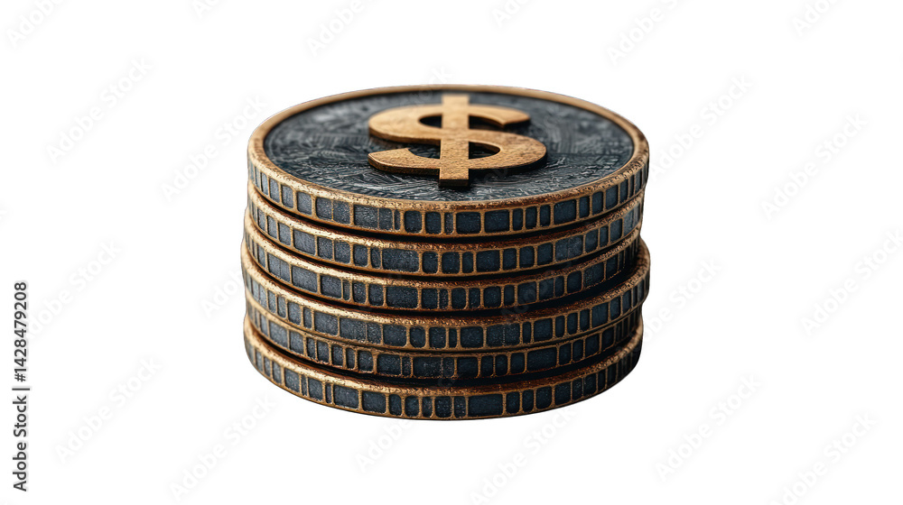 A stack of bronze coins with a dollar sign, symbolizing financial accumulation and wealth. A stack of bronze coins with a dollar sign, symbolizing financial accumulation and wealth.