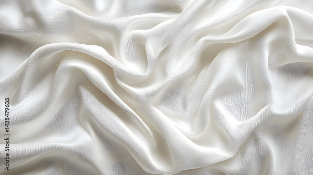 Fototapeta premium Elegant white silk fabric studio textile photography soft texture close-up minimalist design