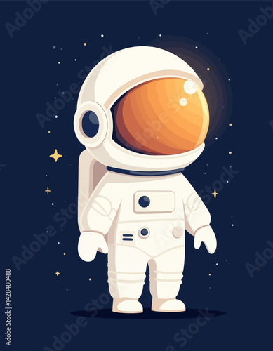 Cartoon Astronaut in Space Suit with Orange Visor