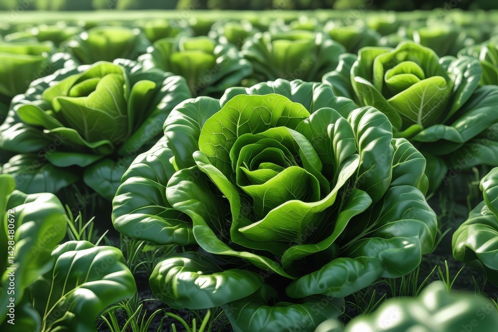 Fototapeta premium Healthy cabbage plants growing in fertile soil.