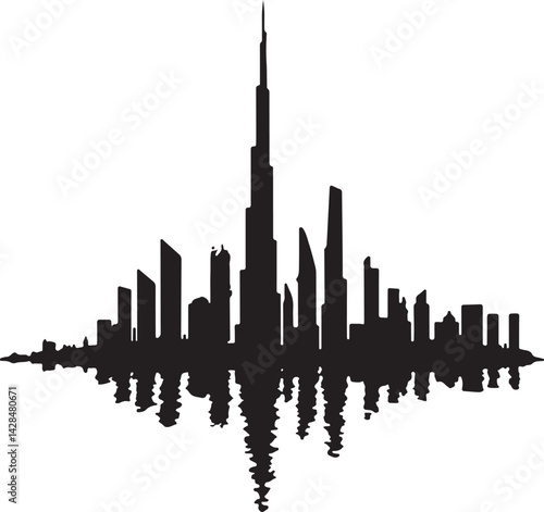 Dubai Black and white city skyline silhouette