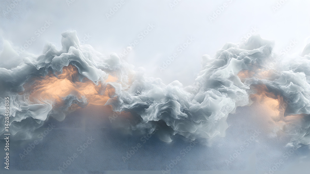 Obraz premium Dramatic cloud formation with fiery highlights sky digital art calm atmosphere aerial view nature impact