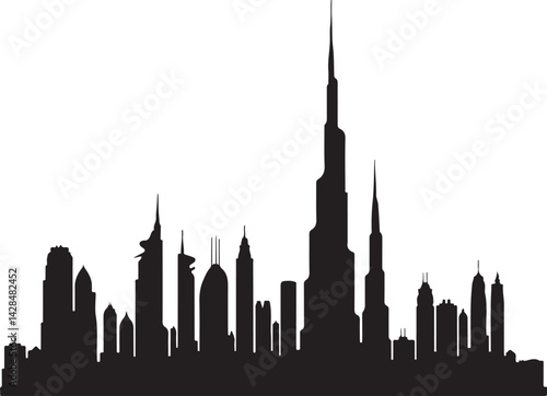 Dubai Black and white city skyline silhouette
