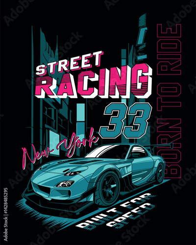 Retro car vector illustration with vintage poster style and cartoon art design