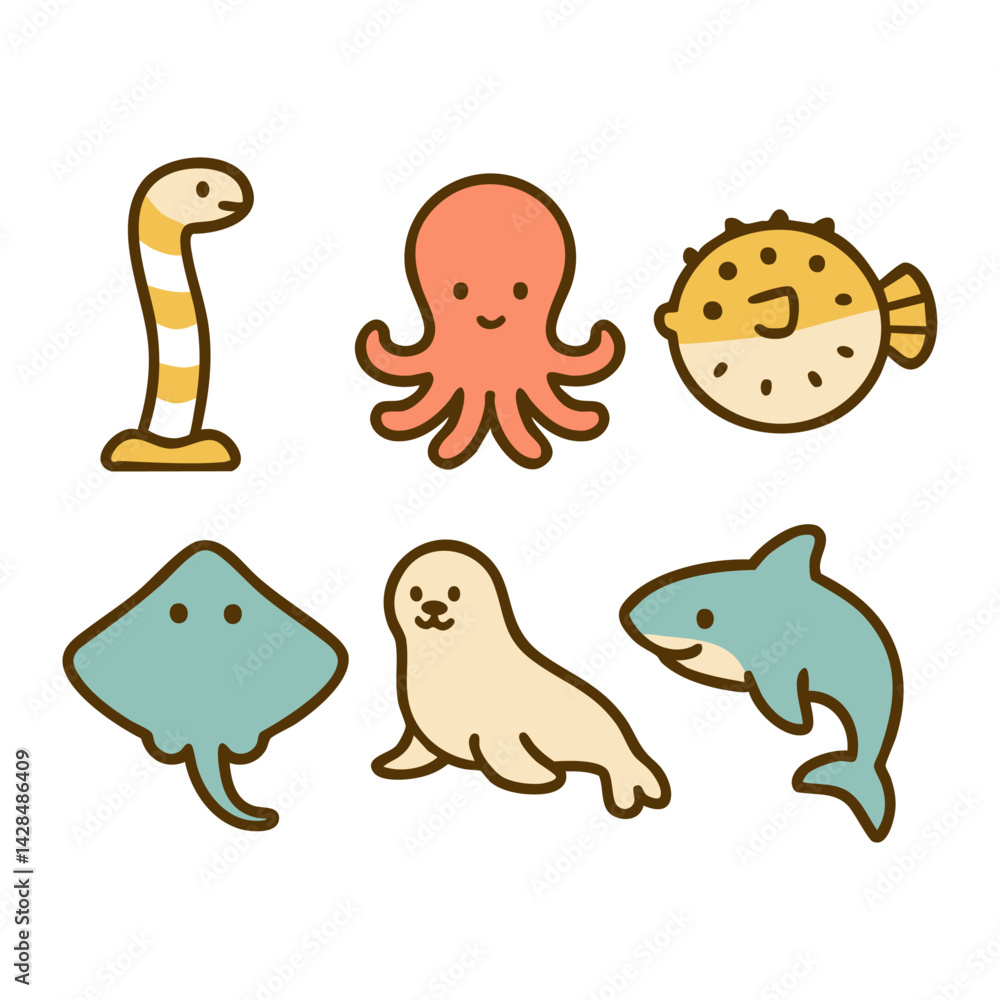 Obraz premium Cute Marine Life Illustration Set - Collection of 6 Adorable Sea Creatures