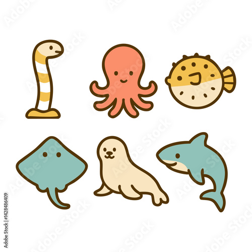 Cute Marine Life Illustration Set - Collection of 6 Adorable Sea Creatures