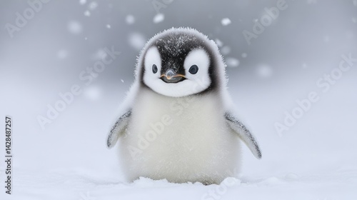 Adorable baby penguin in snowy landscape (1)