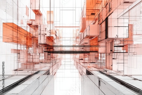 Abstract 3D Geometric Structures in Red and White Color Palette