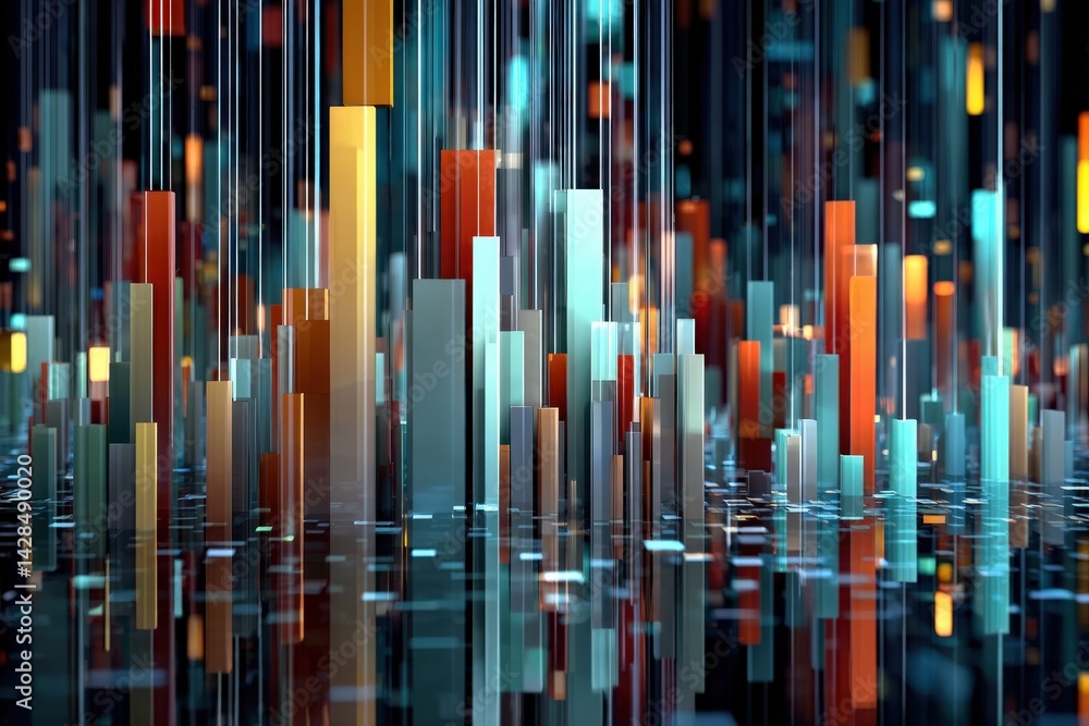 Abstract Data Visualization with Colorful Vertical Bars and Lines