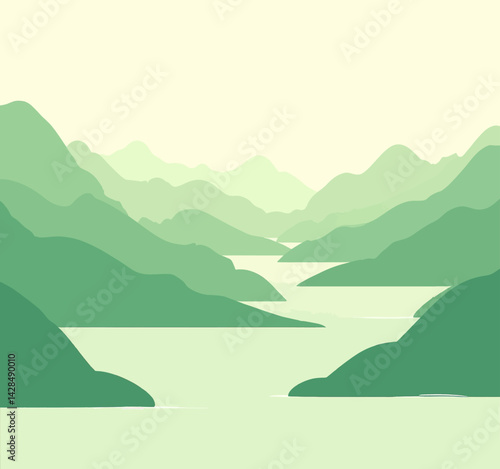 Green Mountain Range with River Illustration