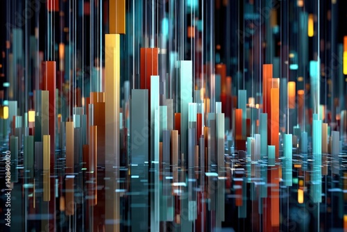 Obraz na płótnie Abstract Data Visualization with Colorful Vertical Bars and Lines w salonie