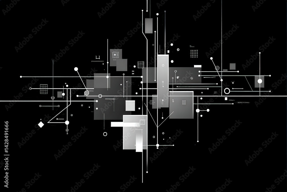 Abstract Geometric Composition with Lines and Shapes in Monochrome