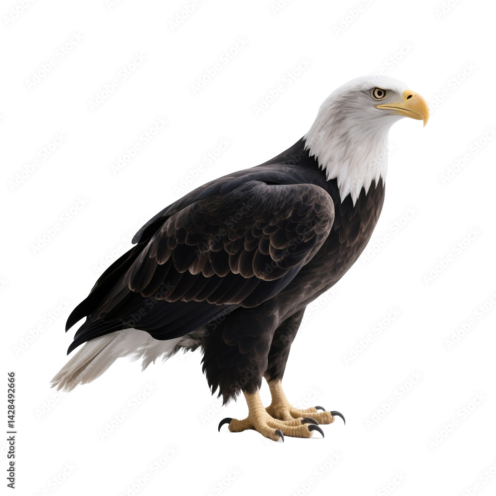 Obraz premium Bald Eagle – Powerful National Bird, Symbol of Strength and Freedom, Isolated On White Transparent Background PNG Object Cut Out Social Media Advertisement Banner Label Poster Download