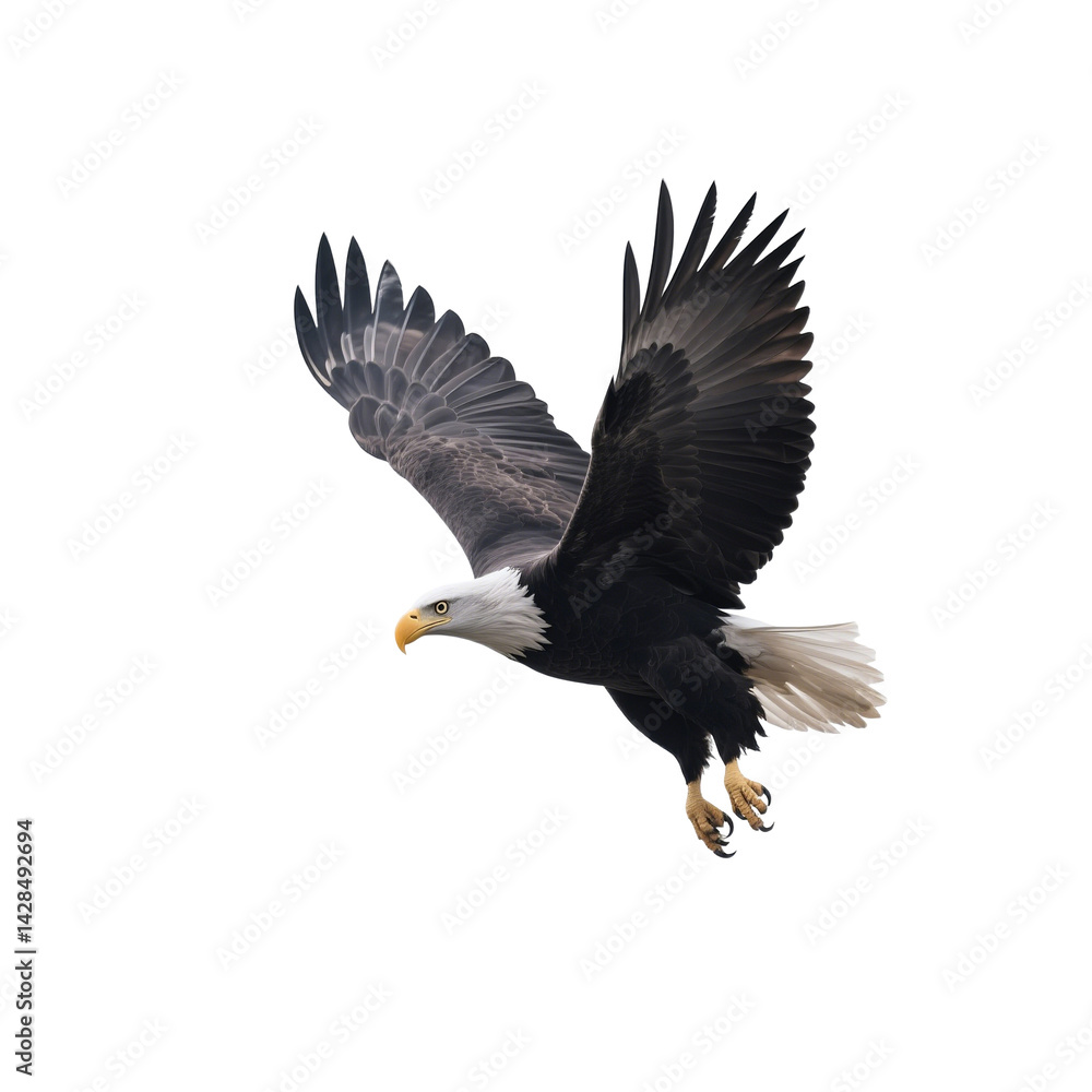 Obraz premium Bald Eagle – Powerful National Bird, Symbol of Strength and Freedom, Isolated On White Transparent Background PNG Object Cut Out Social Media Advertisement Banner Label Poster Download