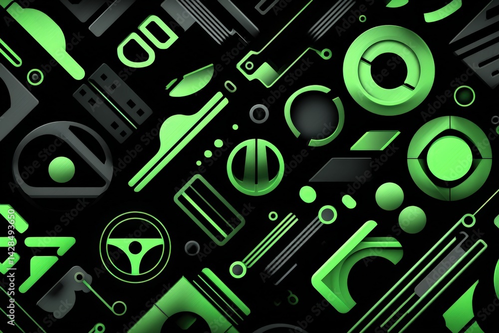Abstract Geometric Shapes in Vivid Green and Black Background Design