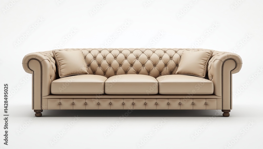 Fototapeta premium A vintage style couch is shown isolated on a white background, rendered in 8k with Unreal Engine photorealism