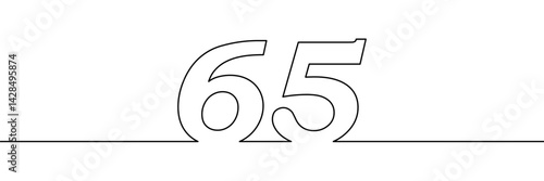 A single line drawing of a sixty five symbol. One line icon. Continuous line sixty fifth number icon. Simple black outline of the number 65. Vector illustration