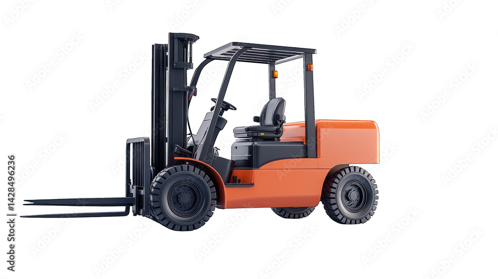 A modern orange forklift with black components is featured against a dark background, highlighting its industrial design and operational features. A modern orange forklift with black components is featured against a dark background, highlighting its industrial design and operational features.