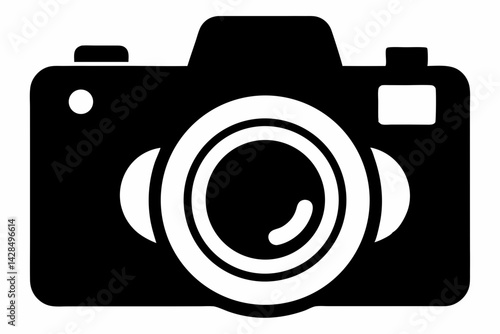 Digital Camera With Lens Silhouette Vector Illustration