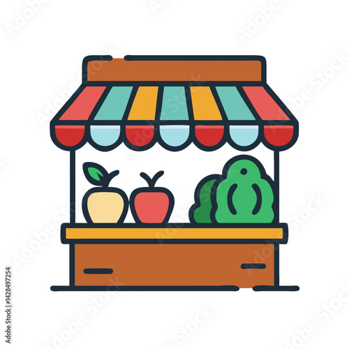 Illustration of a farmers market stand with produce