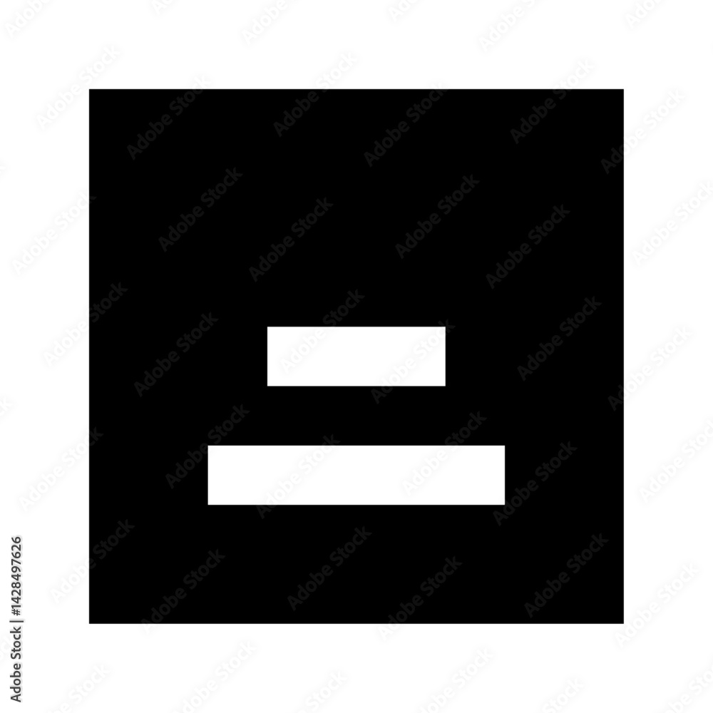 Black square containing two horizontal white rectangles stacked vertically in the center area of the image Black square containing two horizontal white rectangles stacked vertically in the center area of the image
