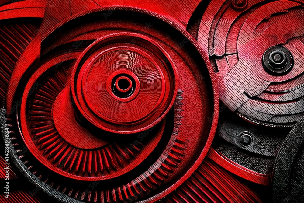 Abstract Red and Black Circular Patterns with Textured Surfaces