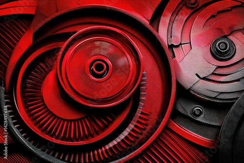 Obraz na płótnie Abstract Red and Black Circular Patterns with Textured Surfaces w salonie