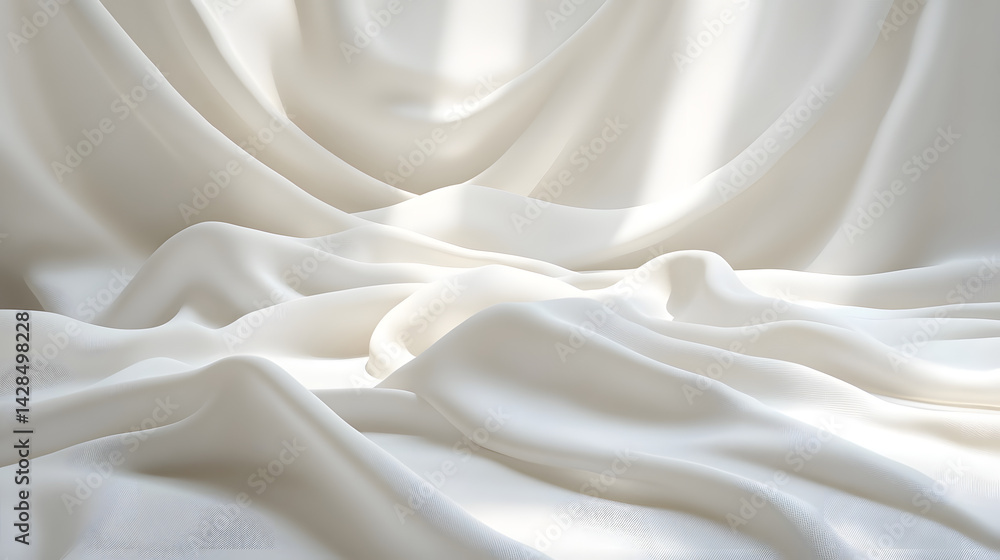 Flowing white fabric textures studio setting photography minimalist style close-up soft elegance Flowing white fabric textures studio setting photography minimalist style close-up soft elegance