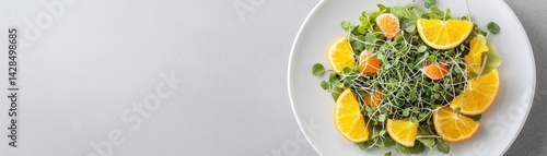 Obraz na płótnie Rejuvenation Through Detox and Nutrient-Rich Wellness Choices, Fresh salad with sprouts and orange slices on a minimalistic plate. w salonie