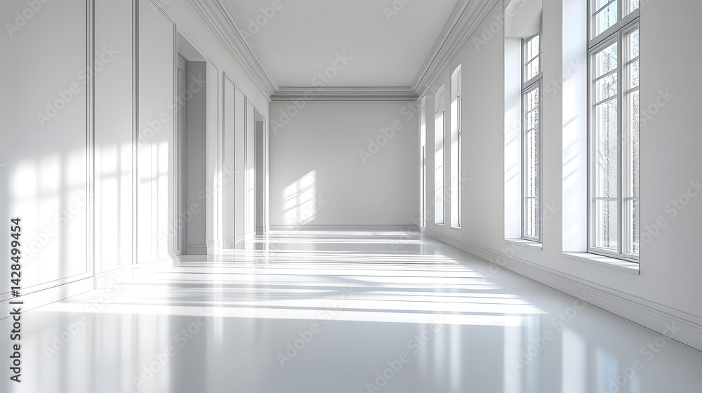 Obraz premium Bright modern interior design minimalist space photograph contemporary wide angle view pure white background