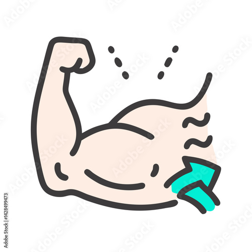 Flexing muscle arm cartoon showing biceps and triceps