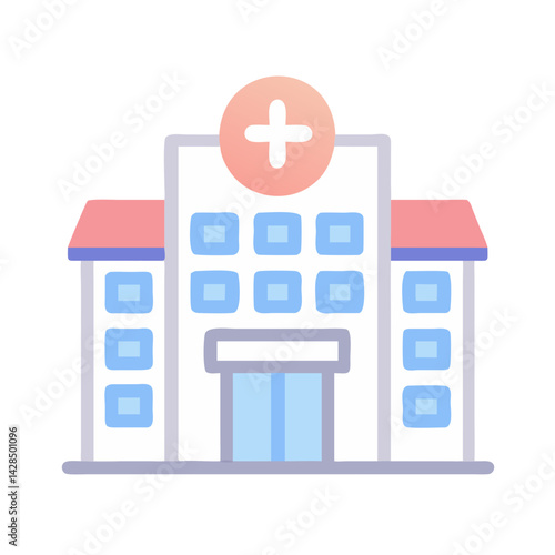 Cartoon Illustration of a Hospital Building on Black Background