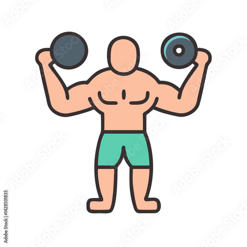 Bodybuilder cartoon lifting weights isolated on black background