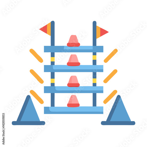 Agility Course Illustration: Hurdles, Cones, and Flag Markers