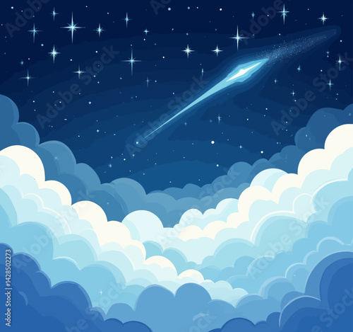Stylized night sky with shooting star and clouds