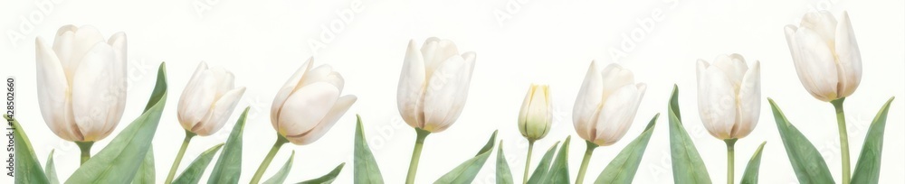 Fototapeta premium Charming watercolor white tulips on clean background Perfect spring floral clipart , wedding, spring