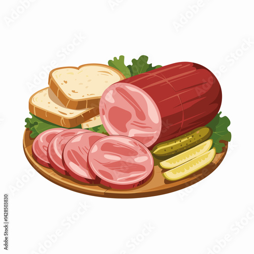 Sliced BBQ Bologna Platter with Pickles and Bread