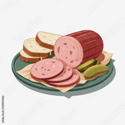 Sliced BBQ Bologna Platter with Pickles and Bread