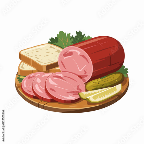 Sliced BBQ Bologna Platter with Pickles and Bread
