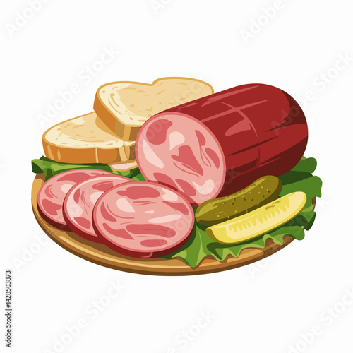 Sliced BBQ Bologna Platter with Pickles and Bread
