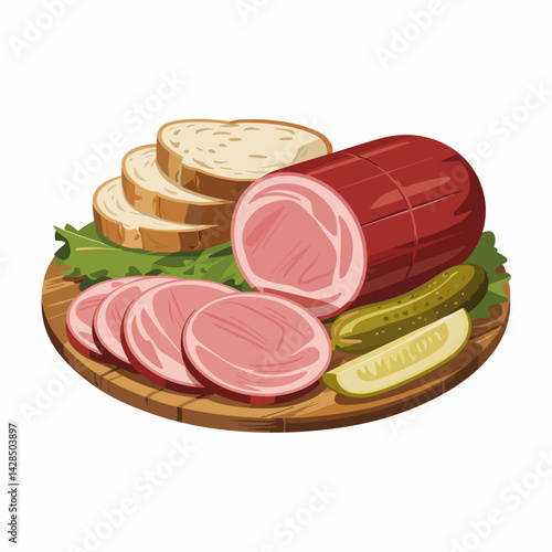Sliced BBQ Bologna Platter with Pickles and Bread