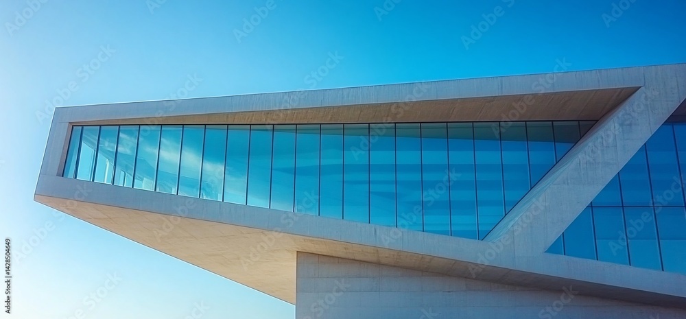 Fototapeta premium Architectural marvel featuring a concrete facade and reflective glass windows