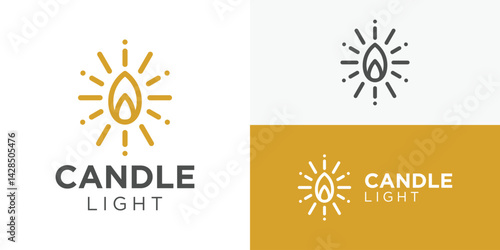 Simple candle light logo design vector illustration.