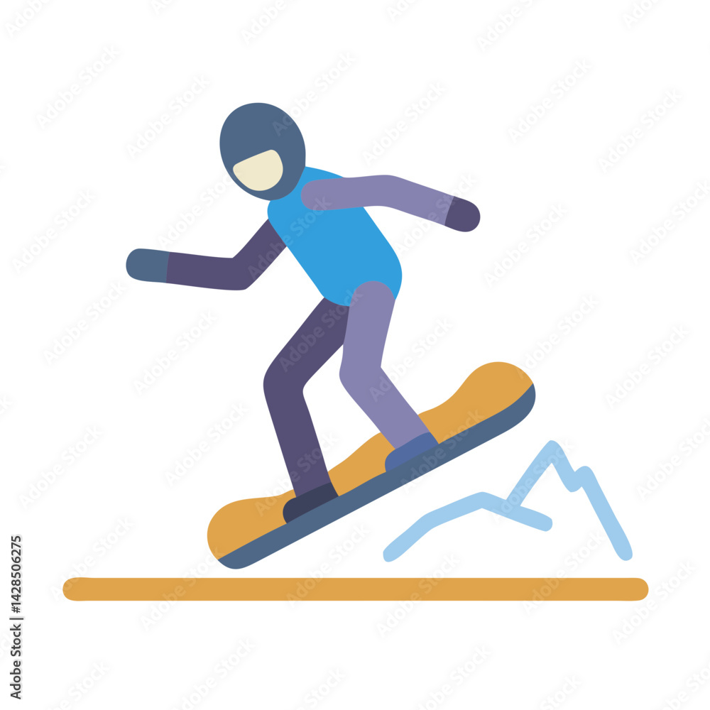 Fototapeta premium Snowboarding flat vector icon on black background