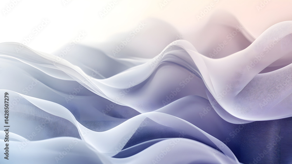 Obraz premium Flowing abstract waves horizontal pure white background digital art soft textures serene atmosphere