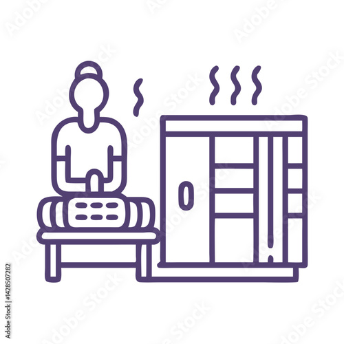 Sauna room and massage icon for healthy spa