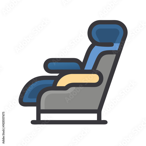 Comfortable recliner chair icon with black background illustration