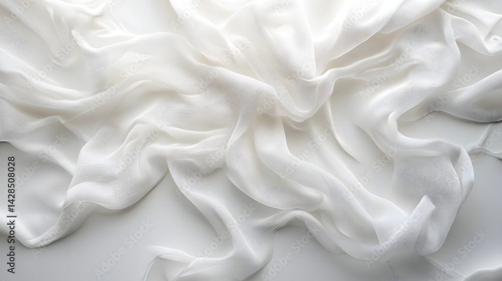 Fototapeta premium Flowing white fabric texture studio setting textile photography soft environment close-up view elegance