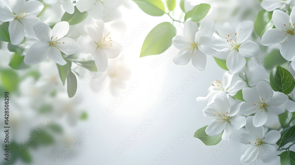 Fototapeta premium Delicate white blossom arrangement nature scene floral photography bright atmosphere close-up view